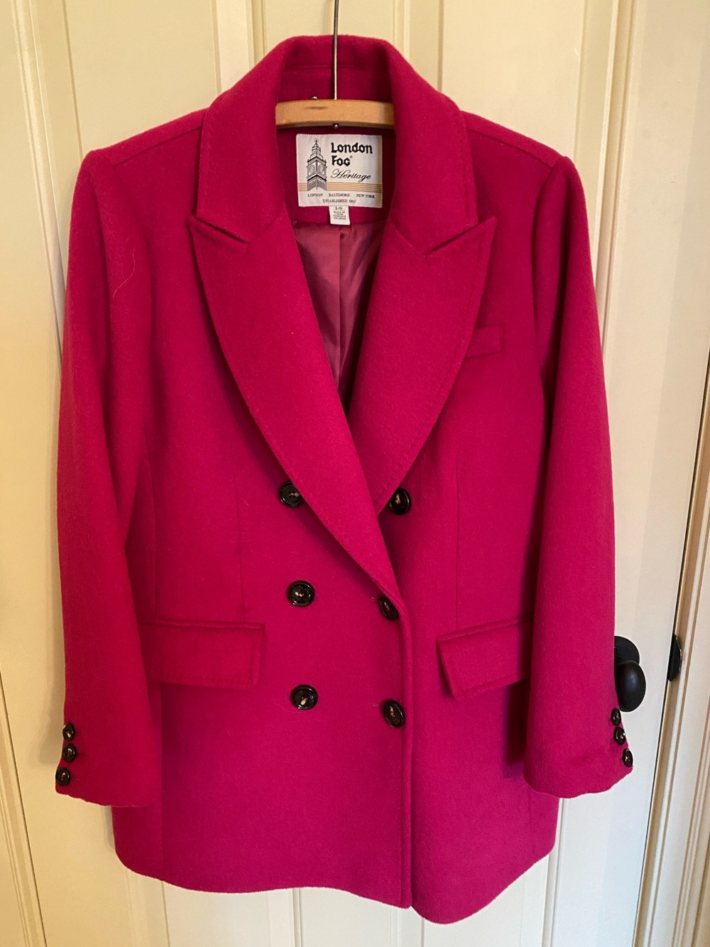 London Fog Fuscia Double Breasted Wool Pea Coat size L ELNC